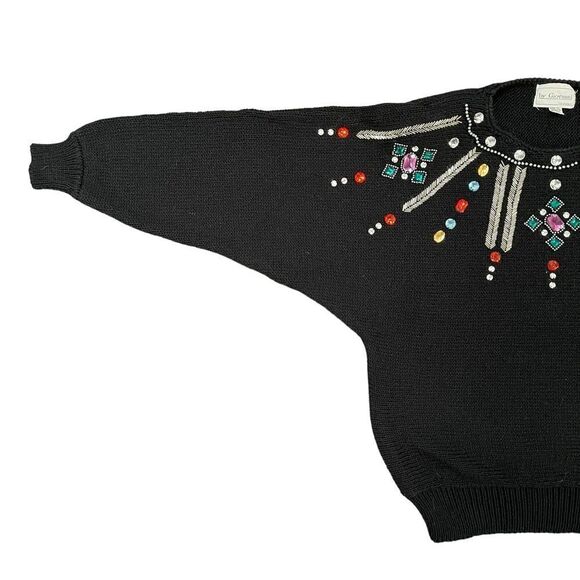 Vintage Jewelled Christmas Sweater Beads Rhinestones Shoulder Pads Women's L - Picture 4 of 12